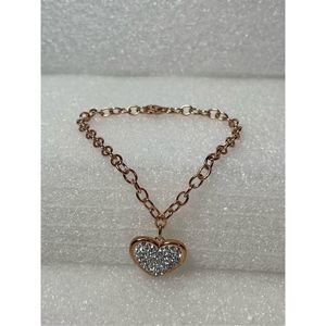 Rose Gold Over Silver Heart Charm Bracelet 7.5” Long